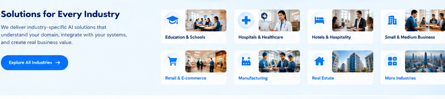 Visual collage representing education, healthcare, hospitality, business and real estate use cases
