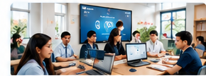 Business team collaborating with AI-supported workflows